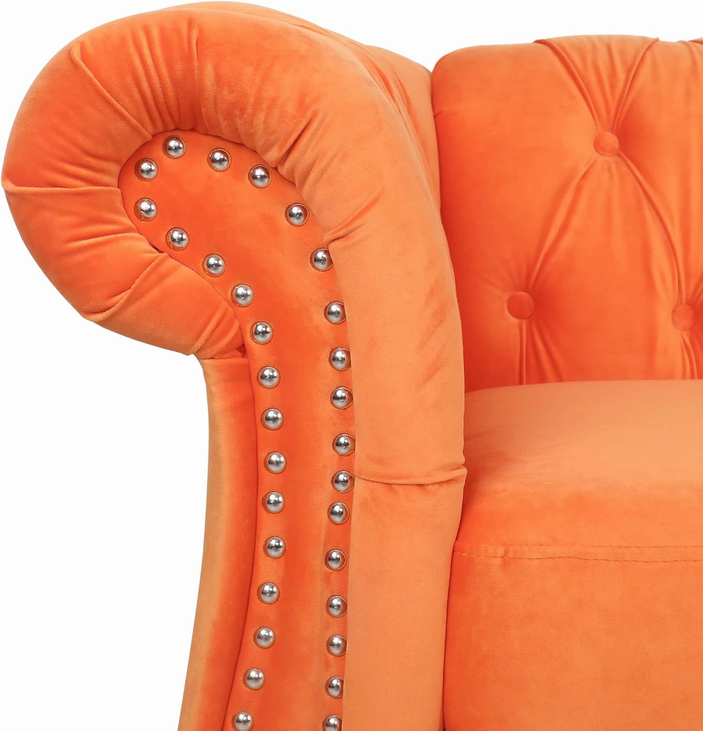 RARZOE Chesterfield Classic Sofa, Mordern 3 Seater Velvet Sofa Couch, Tufted Back Chesterfield Settee Sofas with Nailhead Trim Scroll Arms for Living Room Apartment(Orange)