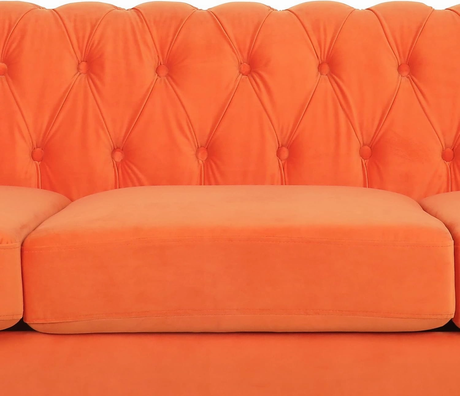 RARZOE Chesterfield Classic Sofa, Mordern 3 Seater Velvet Sofa Couch, Tufted Back Chesterfield Settee Sofas with Nailhead Trim Scroll Arms for Living Room Apartment(Orange)
