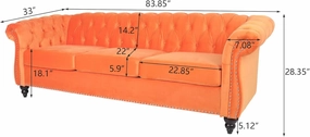 RARZOE Chesterfield Classic Sofa, Mordern 3 Seater Velvet Sofa Couch, Tufted Back Chesterfield Settee Sofas with Nailhead Trim Scroll Arms for Living Room Apartment(Orange)