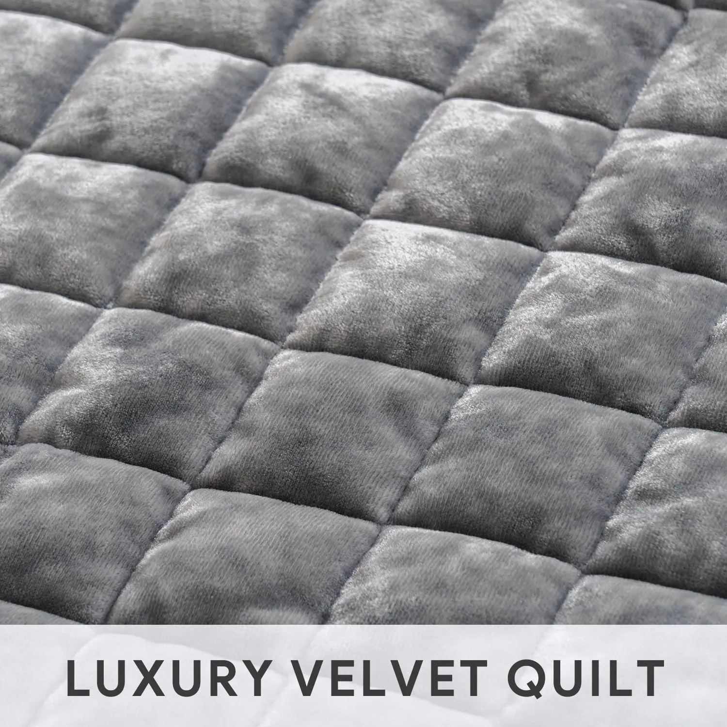 RECYCO Luxury Velvet Quilt Set King Size, Lightweight Velvet Comforter Set, Oversized Bedspread Coverlet Quilted Bedding Set, with 2 Matching Pillow Shams, for All Season, Gray
