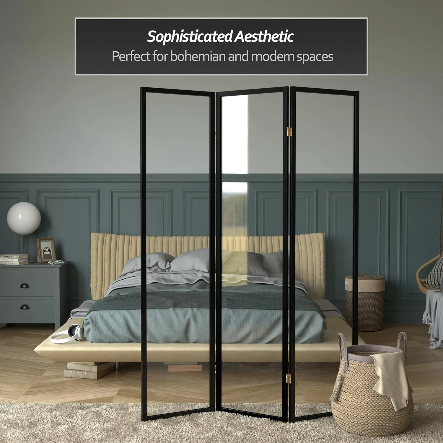 Red Lantern 6 ft. Tall Clear Plastic Partition Black 3 Panel