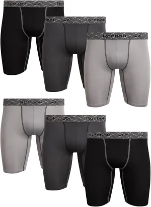 Reebok Men's Boxer Briefs - 6 Pack Sport Soft Performance Long Leg Underwear Boxers for Men with Mesh Fly Pouch (Sizes: S-XL)