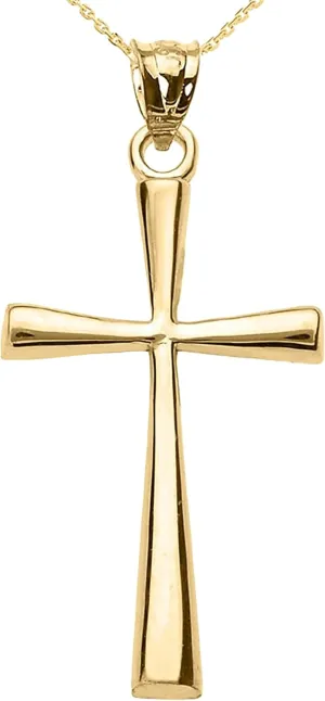 Religious Jewelry 14K Yellow Gold Simple Classic Flared Cross Pendant Necklace with Rolo Chain - Choice of Necklace Length