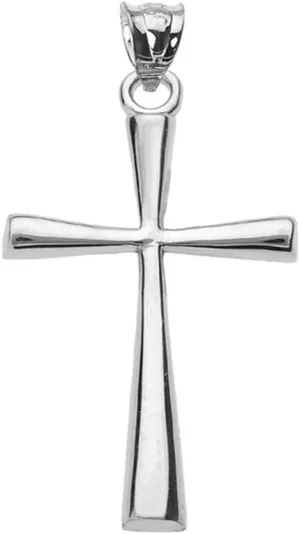 Religious Jewelry .925 Sterling Silver Simple Classic Flared Cross Pendant Necklace (1.25")