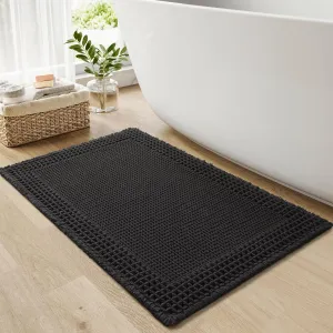 RESARE Waffle Bath Mat for Bathroom, Super Absorbent Bathroom Rugs Non Slip Machine Washable, Ultra Soft Quick Dry Boho Bath Rugs with Tassels for Floor, Upgraded Bordered Design, 17"x24" Black