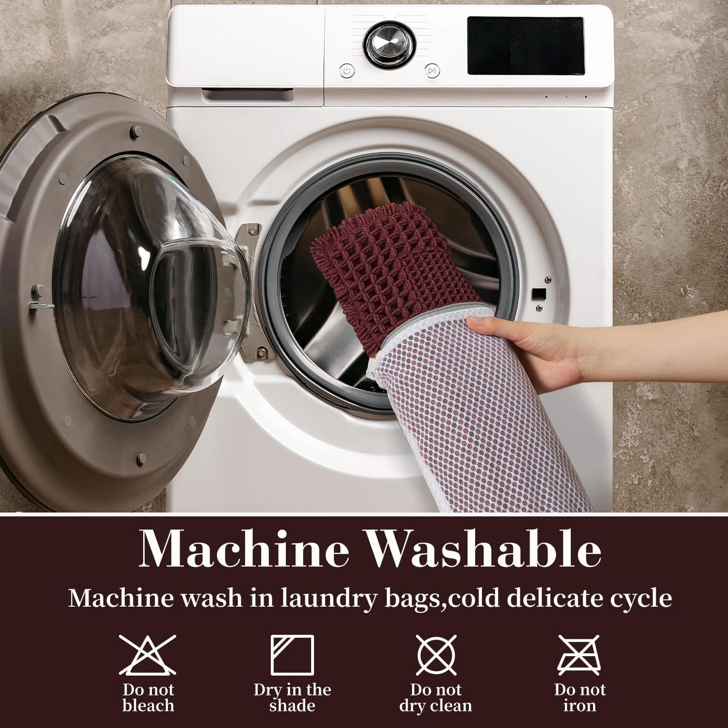 RESARE Waffle Bath Mat for Bathroom, Super Absorbent Bathroom Rugs Non Slip Machine Washable, Ultra Soft Quick Dry Boho Bath Rugs with Tassels for Floor, Upgraded Bordered Design, 17"x24" Dark Red