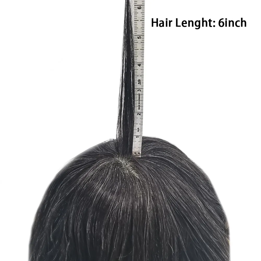 RESHE Durable Hair System Replacement For Men French Lace Front Mens Toupee Human Hair Pieces Fine Mono Toupee For Men Hairpieces 7X9 Medium light density #1B30 1B# OFF BLACK 30% GREY