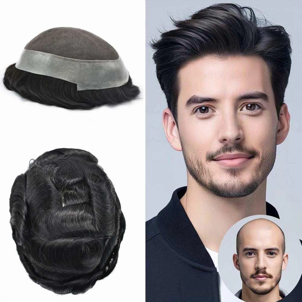 RESHE Hair Piece Toupee For Men Soft Lace Hair Systems Hairpieces Natural Looking Mens Toupee Human Hair Mens Hair Piece 8X10#1 Jet Black