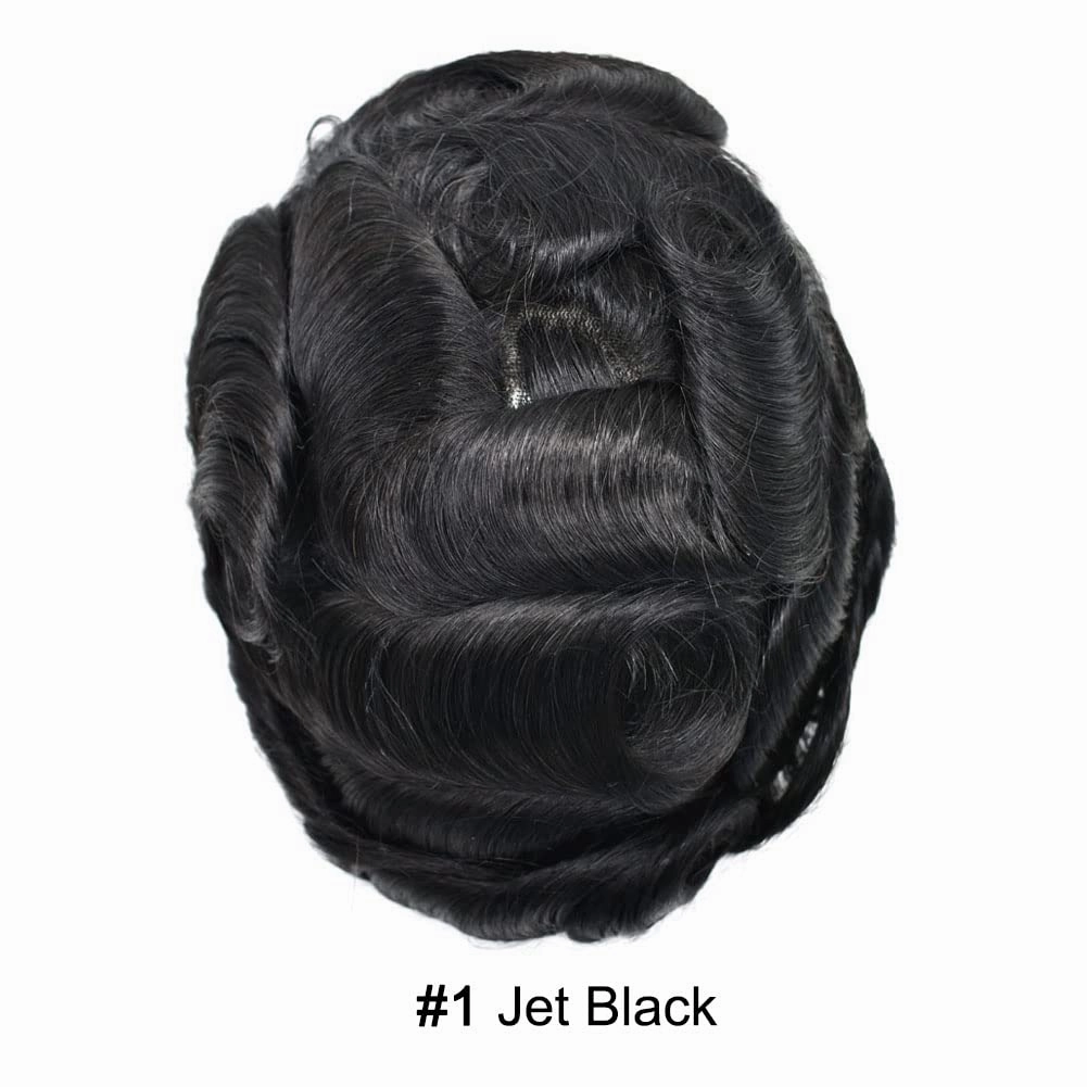 RESHE Hair Piece Toupee For Men Soft Lace Hair Systems Hairpieces Natural Looking Mens Toupee Human Hair Mens Hair Piece 8X10#1 Jet Black