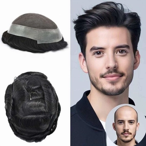 RESHE Hair Piece Toupee For Men Soft Lace Hair Systems Hairpieces Natural Looking Mens Toupee Human Hair Mens Hair Piece 8X10#1 Jet Black