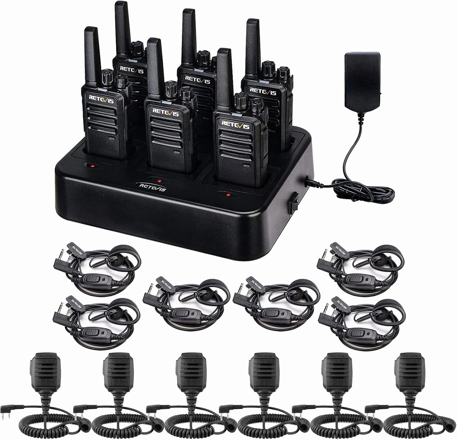 Retevis RT68 Walkie Talkies with Earpiece,IP54 Waterproof 2 Pin Speaker Mic(6 Pack),Rugged 2 Way Radios 6 Pack for Adults School Manufacturing