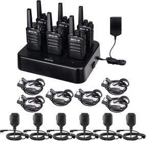 Retevis RT68 Walkie Talkies with Earpiece,IP54 Waterproof 2 Pin Speaker Mic(6 Pack),Rugged 2 Way Radios 6 Pack for Adults School Manufacturing