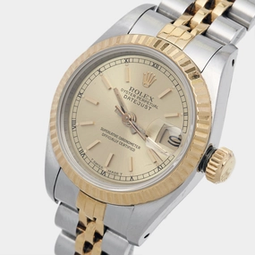 ROLEX Champagne 18k Yellow Gold Stainless Steel Datejust 69173 Women's Wristwatch 26 mm
