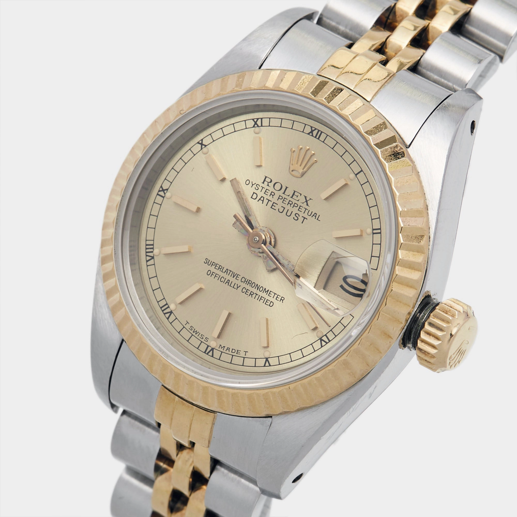 ROLEX Champagne 18k Yellow Gold Stainless Steel Datejust 69173 Women's Wristwatch 26 mm