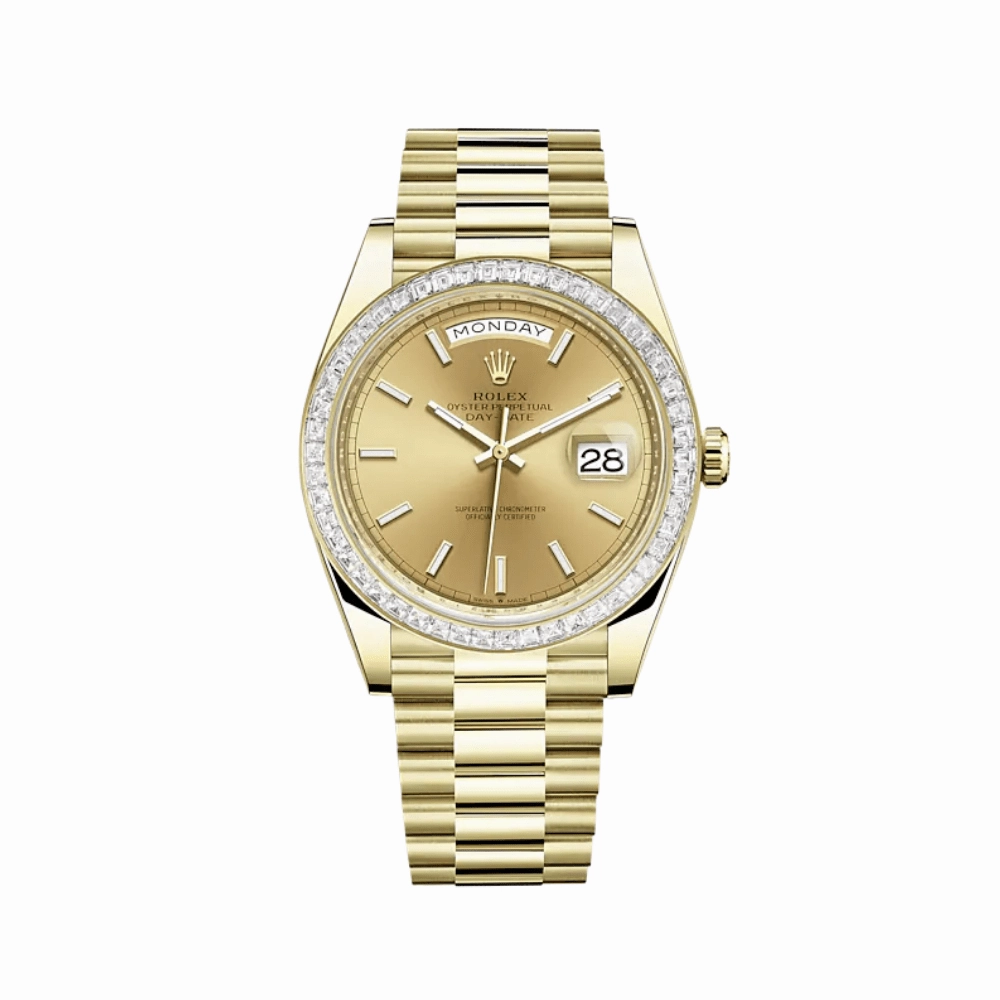 Rolex Day-Date 228398TBR Yellow Gold Diamond-Paved Bezel Champagne Dial