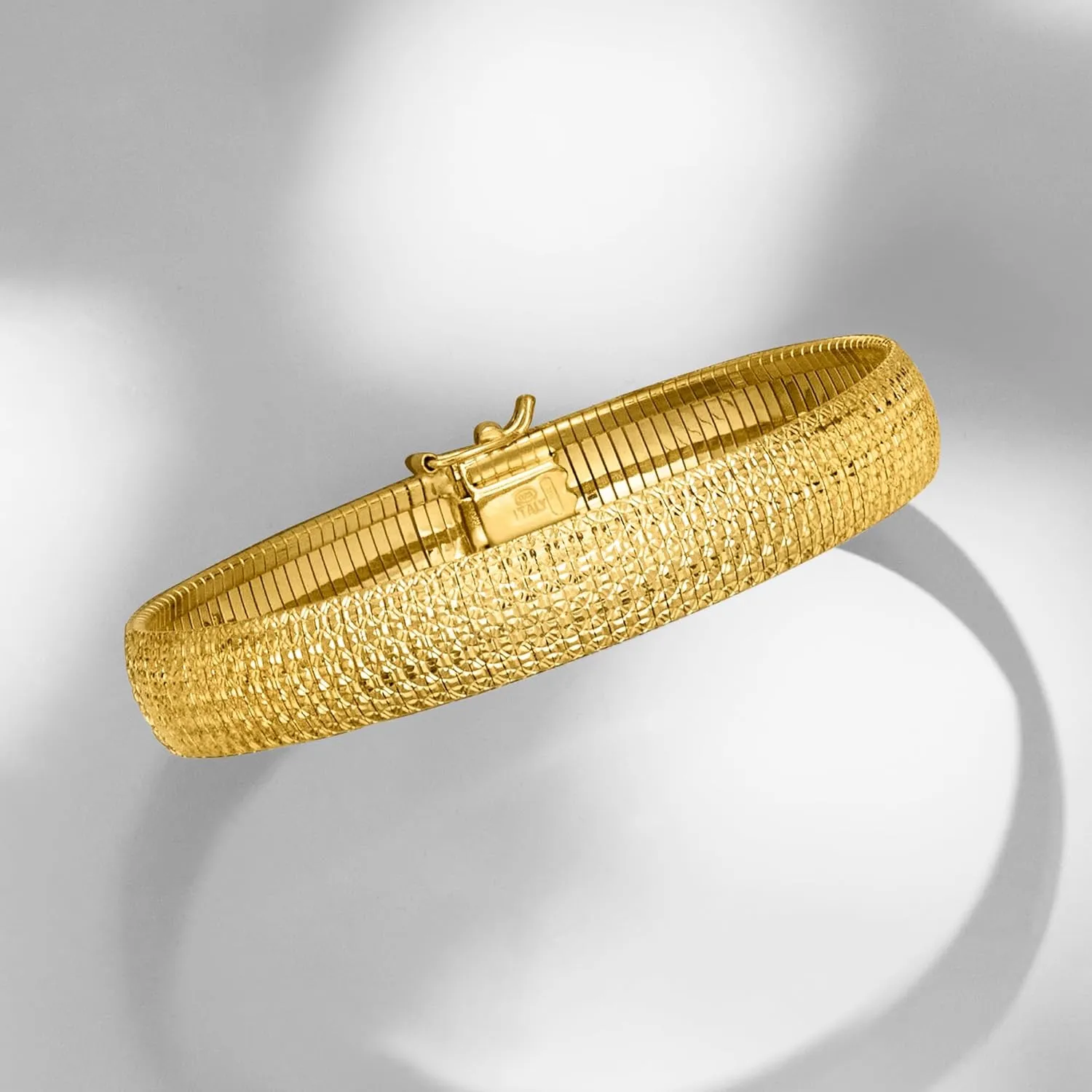 Ross-Simons Italian 18kt Gold Over Sterling Textured and Polished Omega Bracelet