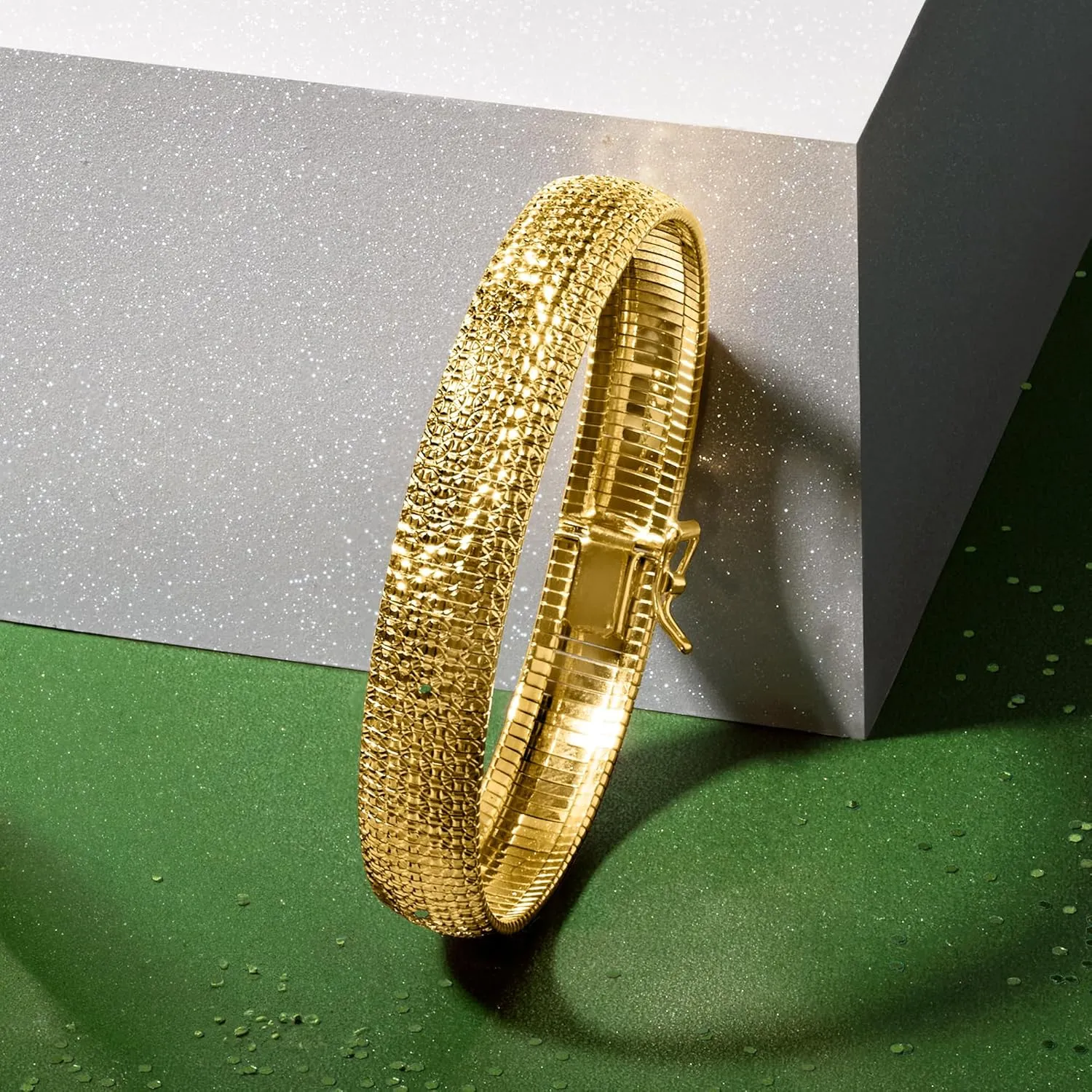 Ross-Simons Italian 18kt Gold Over Sterling Textured and Polished Omega Bracelet
