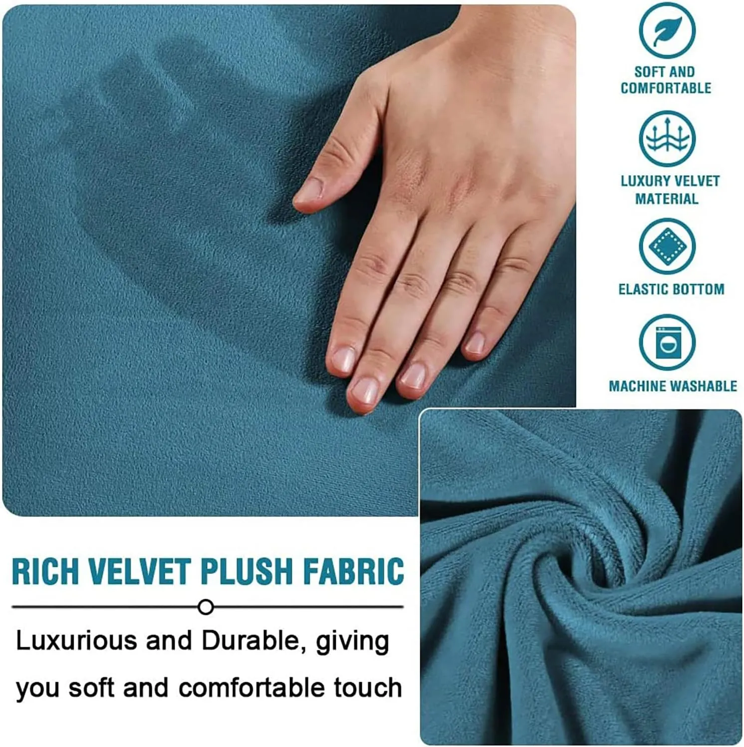 Round Ottoman Covers, High Stretchy Ottoman Slipcover Protector for Footrest Foot Stool Furniture Soft Plush Velvet Ottoman Covers with Elastic Bottom (Peacock blue, X-Large)