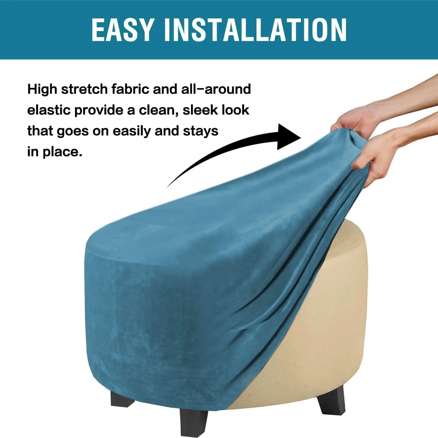 Round Ottoman Covers, High Stretchy Ottoman Slipcover Protector for Footrest Foot Stool Furniture Soft Plush Velvet Ottoman Covers with Elastic Bottom (Peacock blue, X-Large)