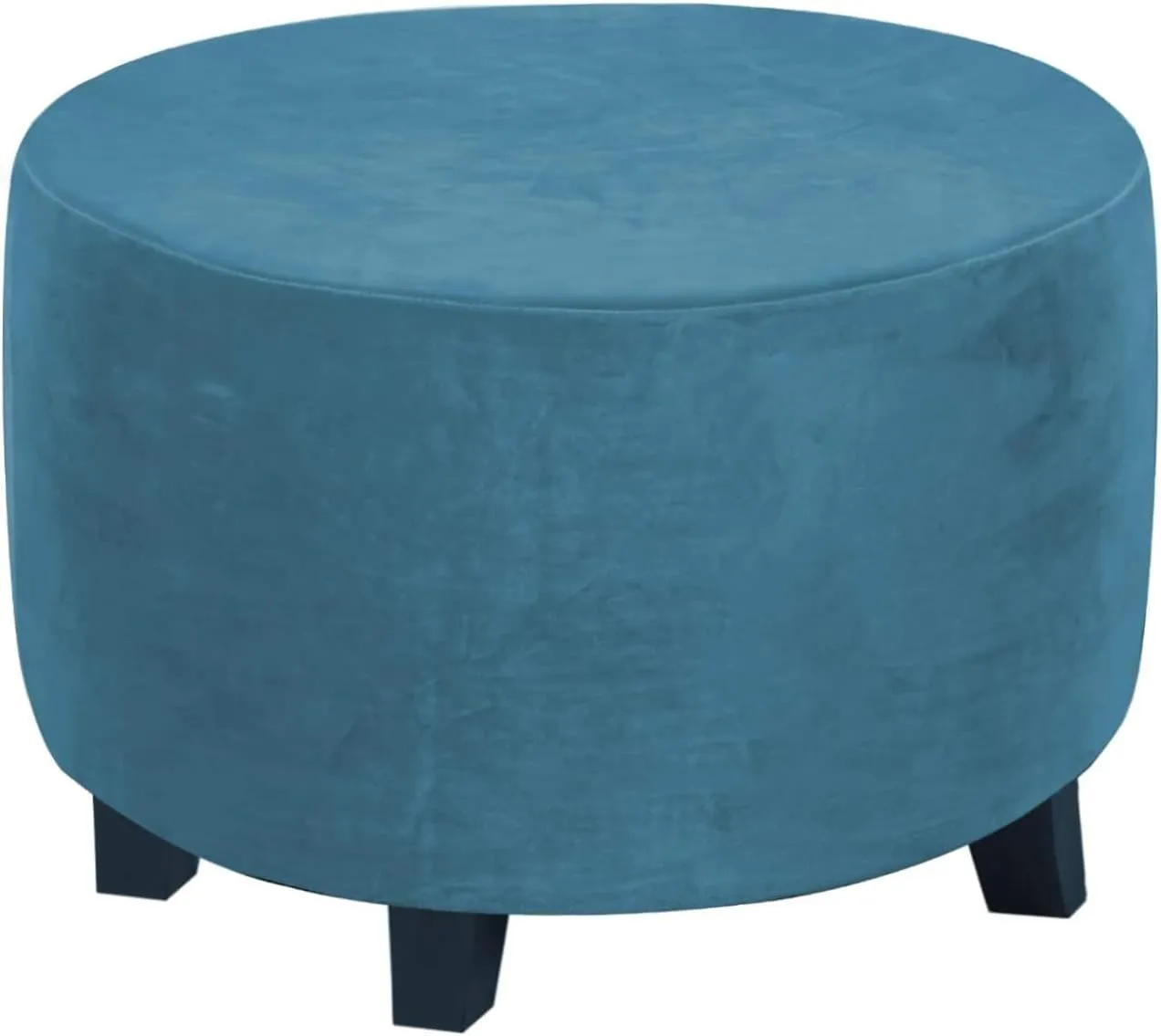 Round Ottoman Covers, High Stretchy Ottoman Slipcover Protector for Footrest Foot Stool Furniture Soft Plush Velvet Ottoman Covers with Elastic Bottom (Peacock blue, X-Large)