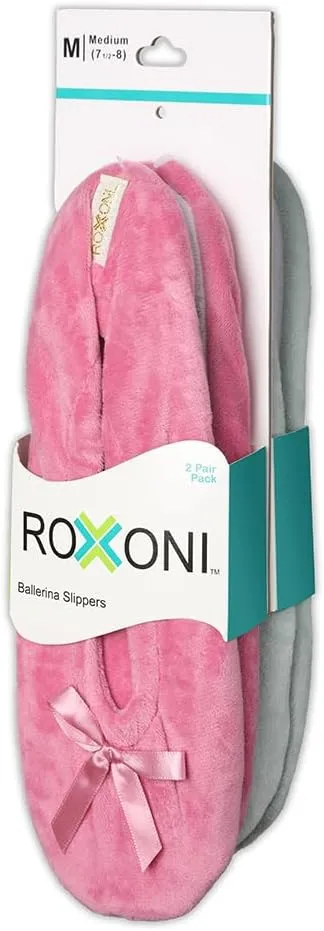 Roxoni Women's Terry Classic Cotton & Velour Ballerina Slippers (Pack of 2)