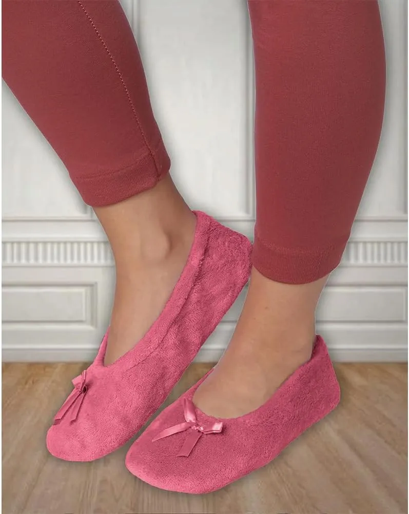 Roxoni Women's Terry Classic Cotton & Velour Ballerina Slippers (Pack of 2)