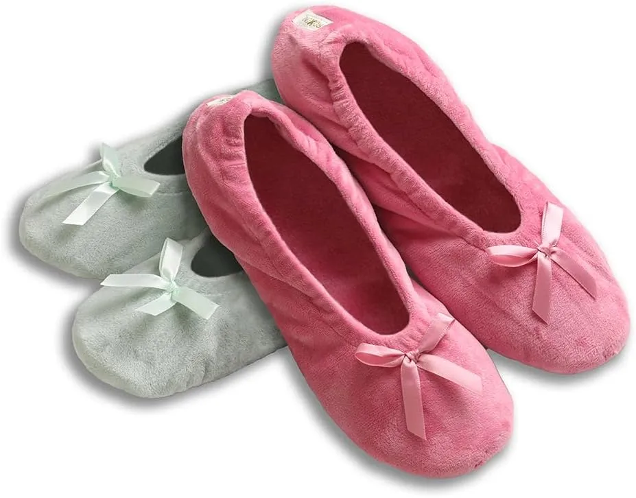 Roxoni Women's Terry Classic Cotton & Velour Ballerina Slippers (Pack of 2)