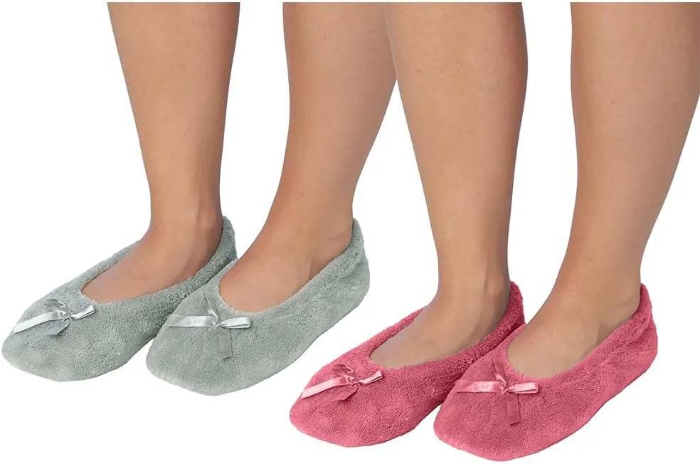Roxoni Women's Terry Classic Cotton & Velour Ballerina Slippers (Pack of 2)