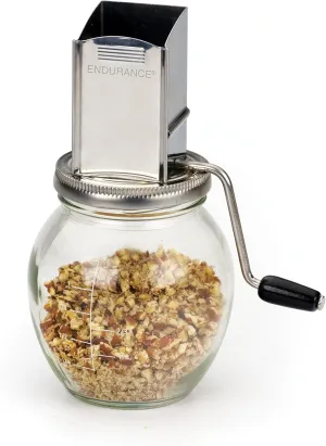 RSVP International Endurance Vintage Inspired Nut Grinder, 1.25 Cup Capacity, Glass Bottom