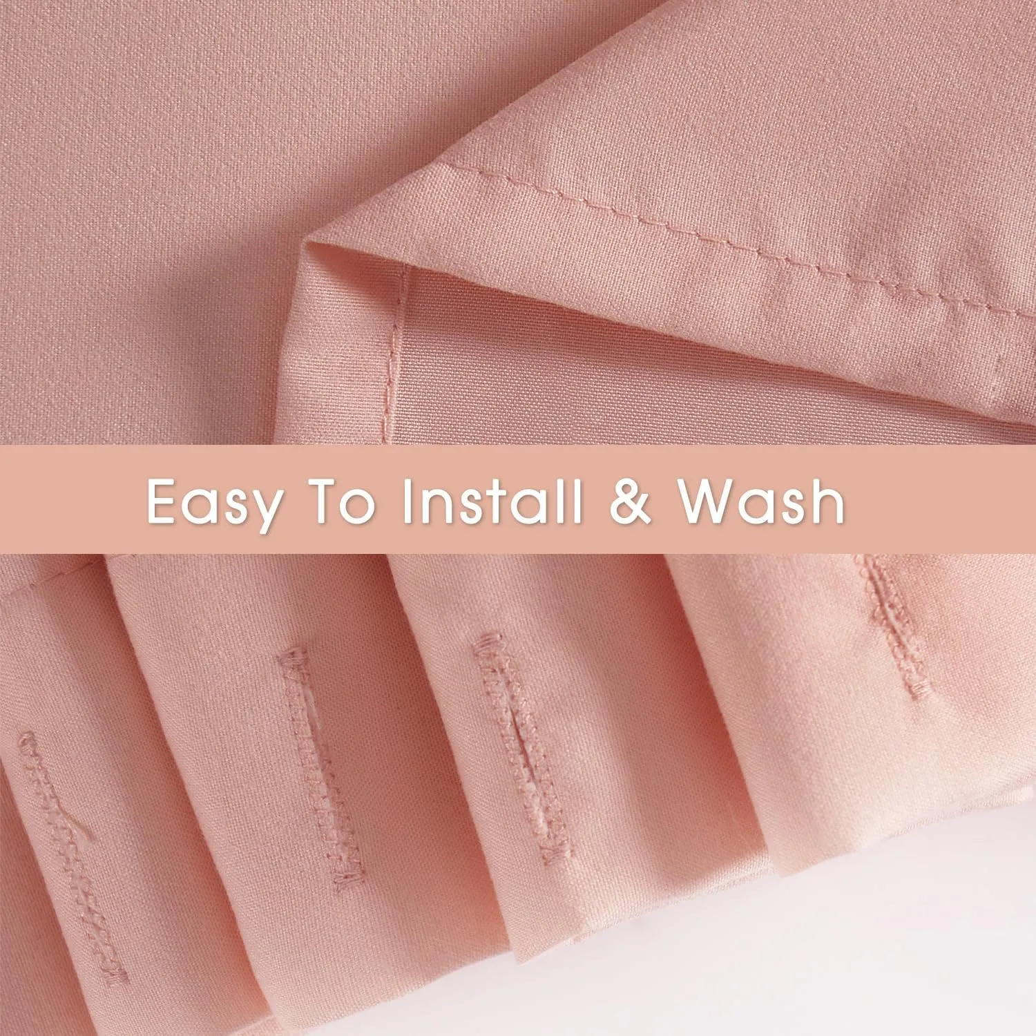 Ruched Ruffled Shower Curtain 72" W x 72" H, Peach Pink Microfiber Rustic Decorative Bath Curtain for Bathroom, Farmhouse and Boho Bathroom Décor, Machine Washable (LQ-38)