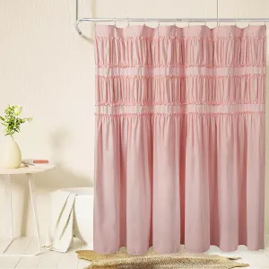 Ruched Ruffled Shower Curtain 72" W x 72" H, Peach Pink Microfiber Rustic Decorative Bath Curtain for Bathroom, Farmhouse and Boho Bathroom Décor, Machine Washable (LQ-38)