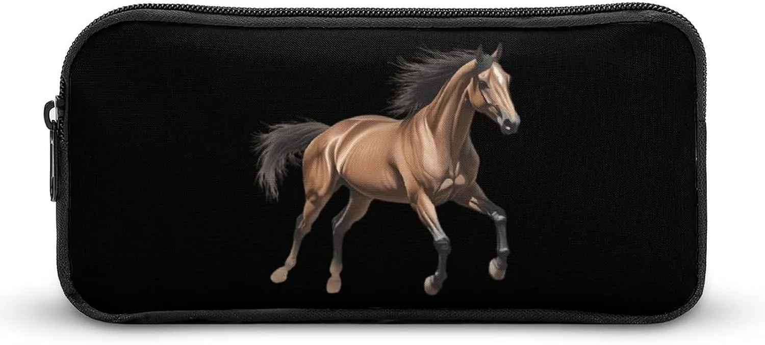 Running Arabian Horse Pencil Case Makeup Bag Easy to Clean Portable Pencil Pouch Office Organizer