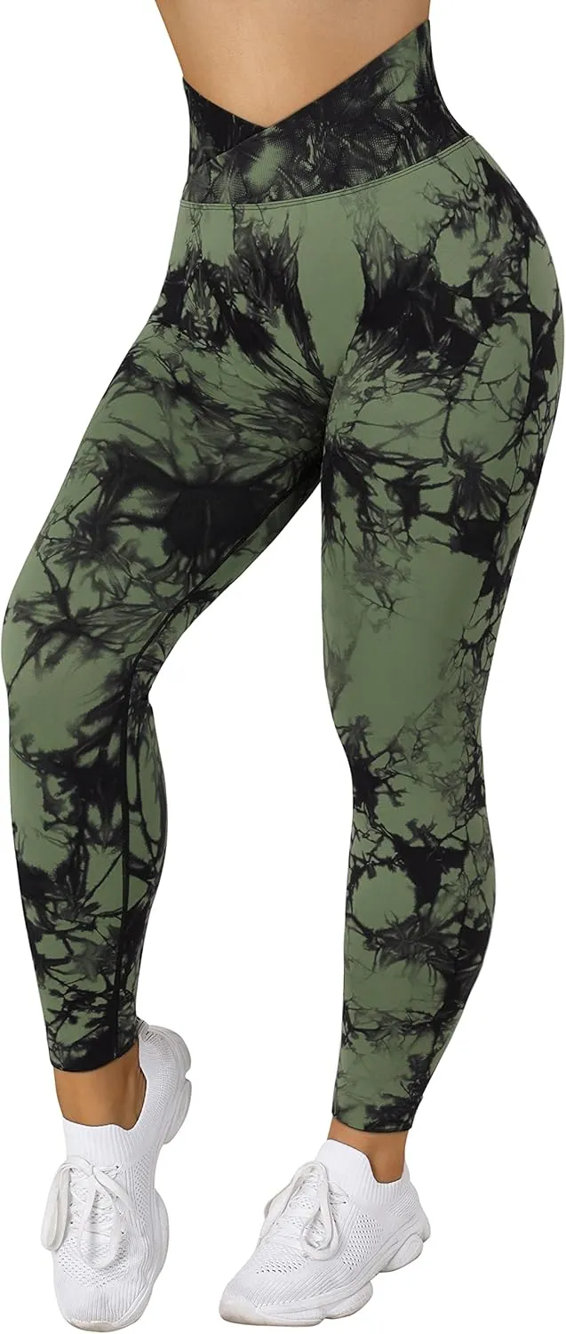 RXRXCOCO Women Seamless Crossover Leggings High Waisted Butt Lifting Workout Yoga Pants