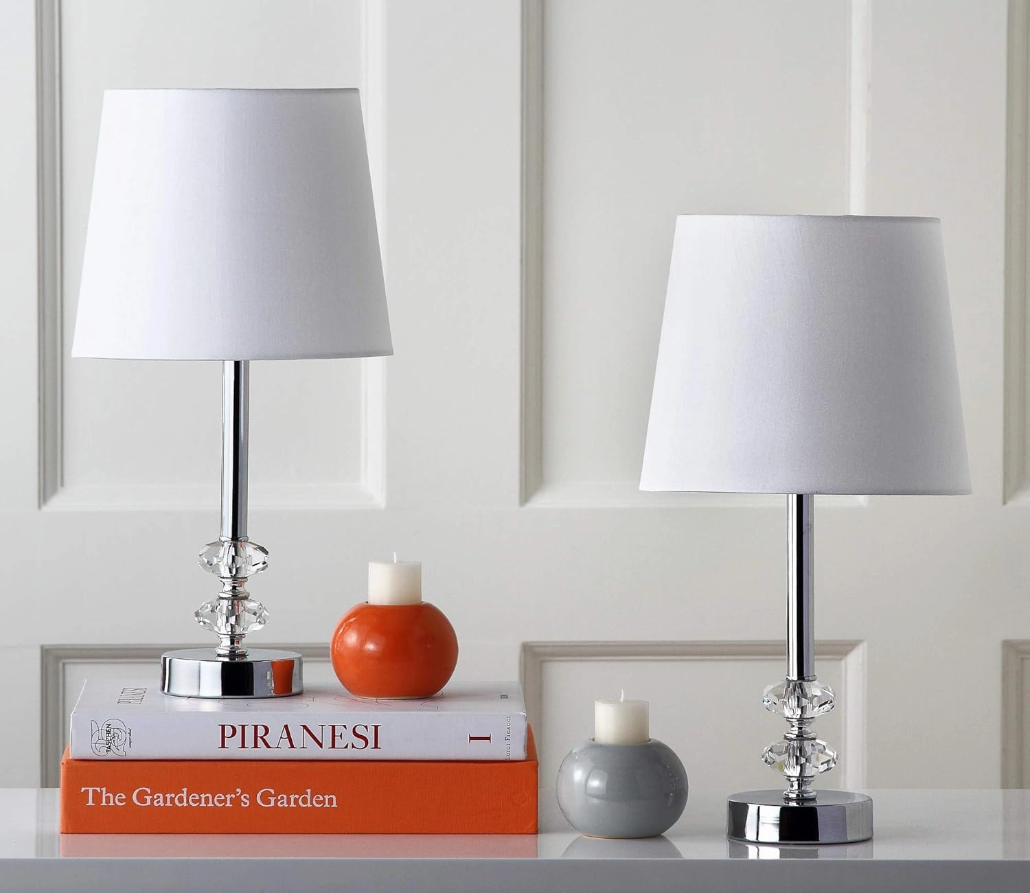 Safavieh Lighting Collection Ashford Crystal Orb Clear and White Table Lamp, Set of 2