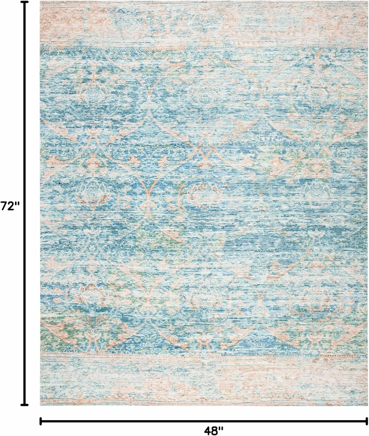 SAFAVIEH Saffron Collection Accent Rug - 4' x 6', Turquoise & Peach, Handmade Boho Chic Distressed Cotton, Ideal for High Traffic Areas in Entryway, Living Room, Bedroom (SFN563A)