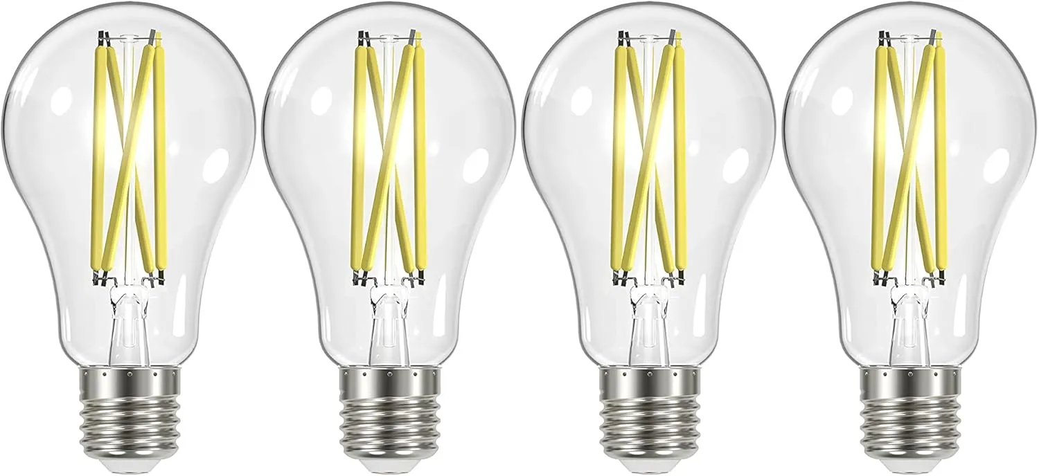 Satco S12443 A19 LED 4-Bulb Value Pack, 100W Replacement, 3000K, Clear