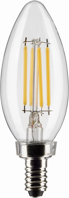 Satco Lighting S21265-4 Watt B11 LED Dimmable Light Bulbs - Clear - Candelabra Base - 90 CRI - 3000K Soft White - 350 Lumens - 120 Volts (6 Led Bulbs)