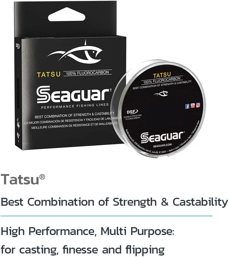 Seaguar Tatsu Fishing Line for Casting, & Live Bait, 100% Fluorocarbon, Clear, Multiple Sizes