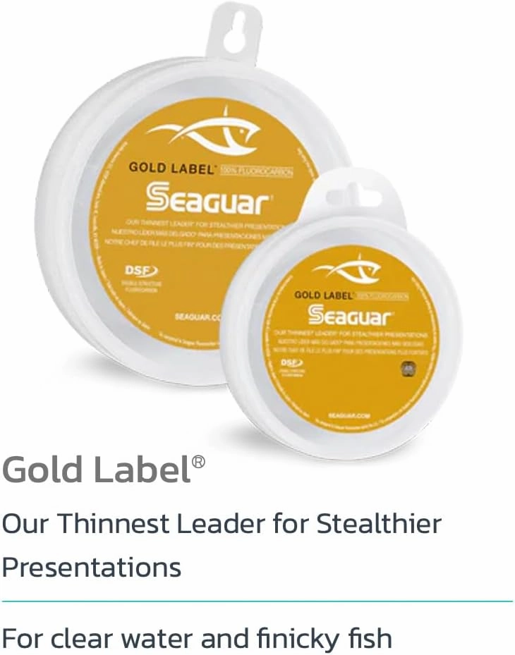 Seaguar Gold Label Fresh & Saltwater Fishing Leader Line for Clear Water, 100% Fluorocarbon, Clear, Multiple Sizes