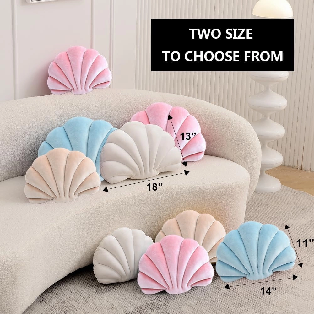 Seashell Decorative Pillow Shell Shaped Throw Pillow 3D Insert Beach Pillow Soft Velvet Pillow Sea Ocean Decoration Couch Bed Pillow Cushions(Blue,14 X 11 inch)