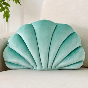 Seashell Decorative Pillow Shell Shaped Throw Pillow 3D Insert Beach Pillow Soft Velvet Pillow Sea Ocean Decoration Couch Bed Pillow Cushions(Green,14 X 11 inch)