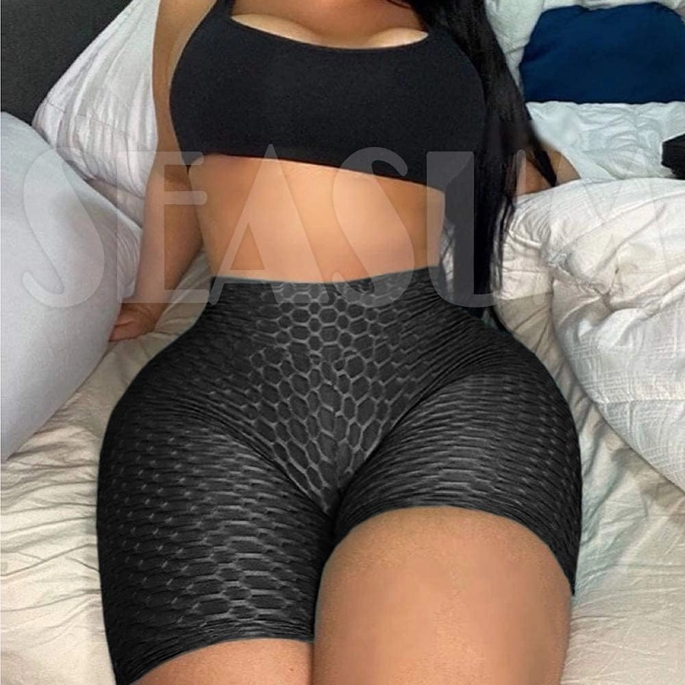 SEASUM Women Workout Booty Shorts Scrunch Butt Lifting Yoga Shorts High Waist Sports Textured Leggings Anti Cellulite