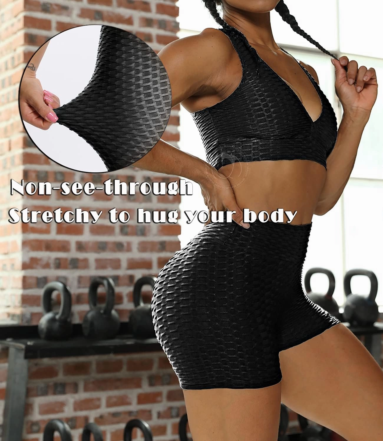 SEASUM Women Workout Booty Shorts Scrunch Butt Lifting Yoga Shorts High Waist Sports Textured Leggings Anti Cellulite