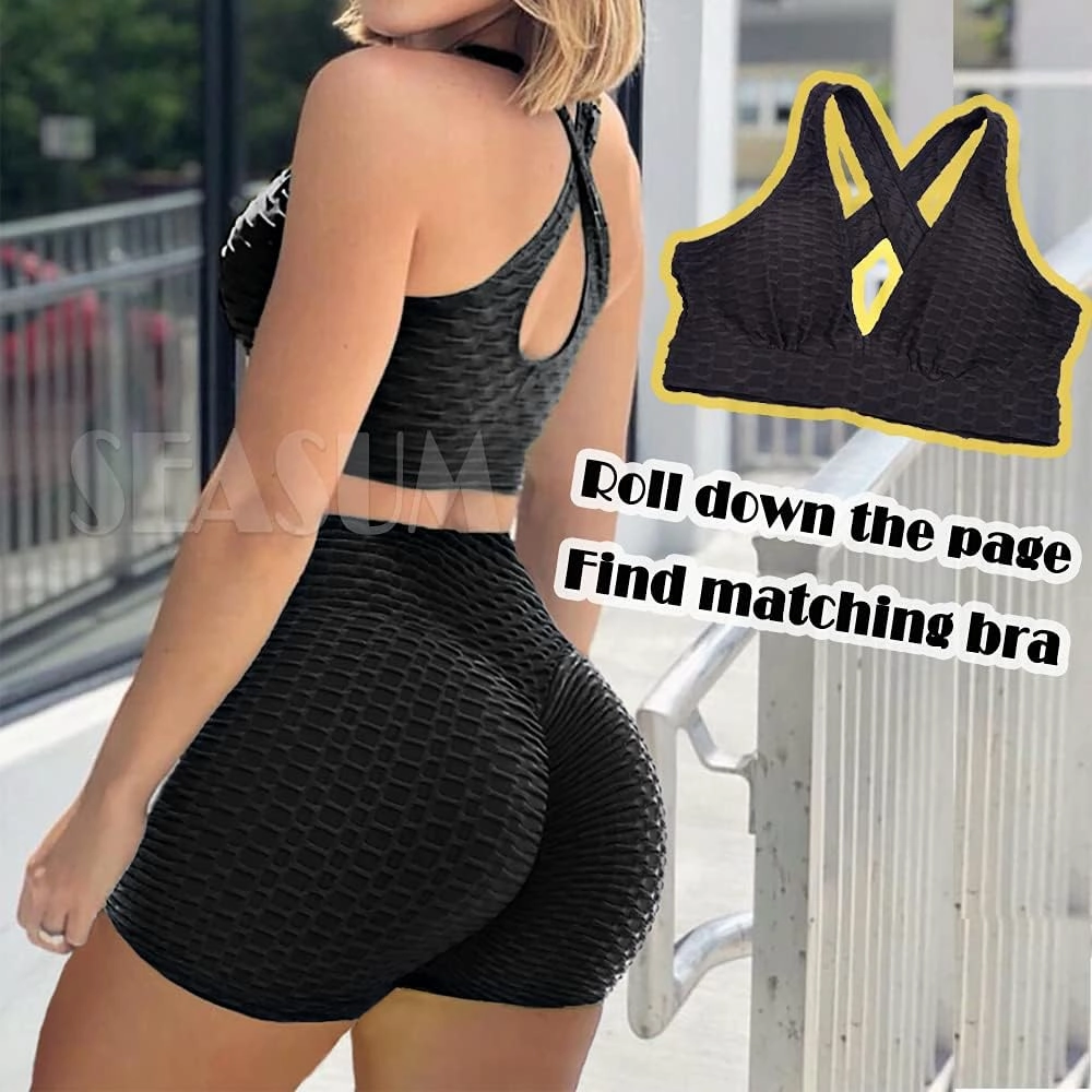SEASUM Women Workout Booty Shorts Scrunch Butt Lifting Yoga Shorts High Waist Sports Textured Leggings Anti Cellulite