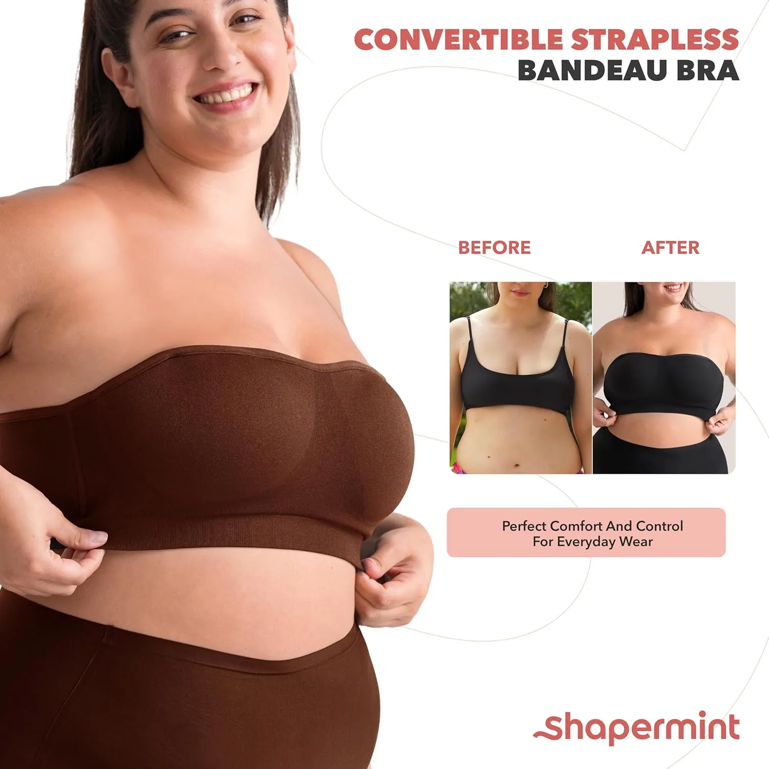 SHAPERMINT Strapless Bra - Bandeau top, Strapless Bras for Women, Plus Size Lingerie for Women, Free Clear Bra Straps