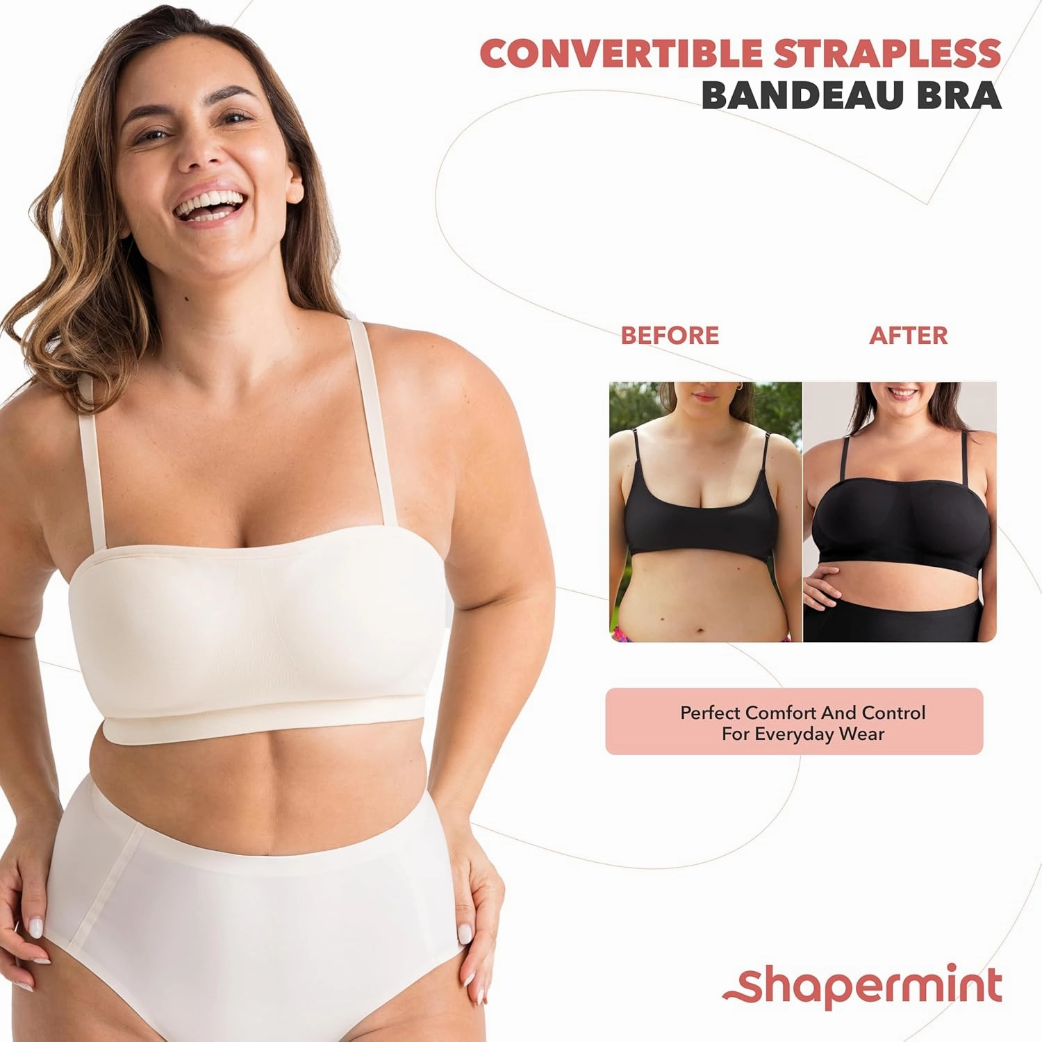 SHAPERMINT Strapless Bra - Bandeau top, Strapless Bras for Women, Plus Size Lingerie for Women, Free Clear Bra Straps