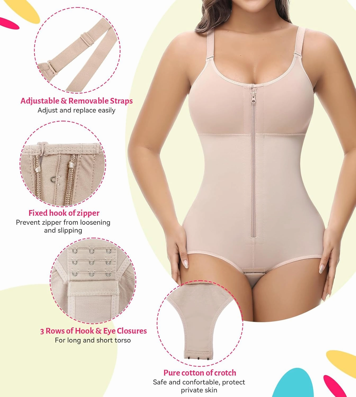 SHAPSHE Fajas Colombianas Moldeadoras Body Shaper Post Surgery Compression Garment Shapewear Tummy Control with Zipper