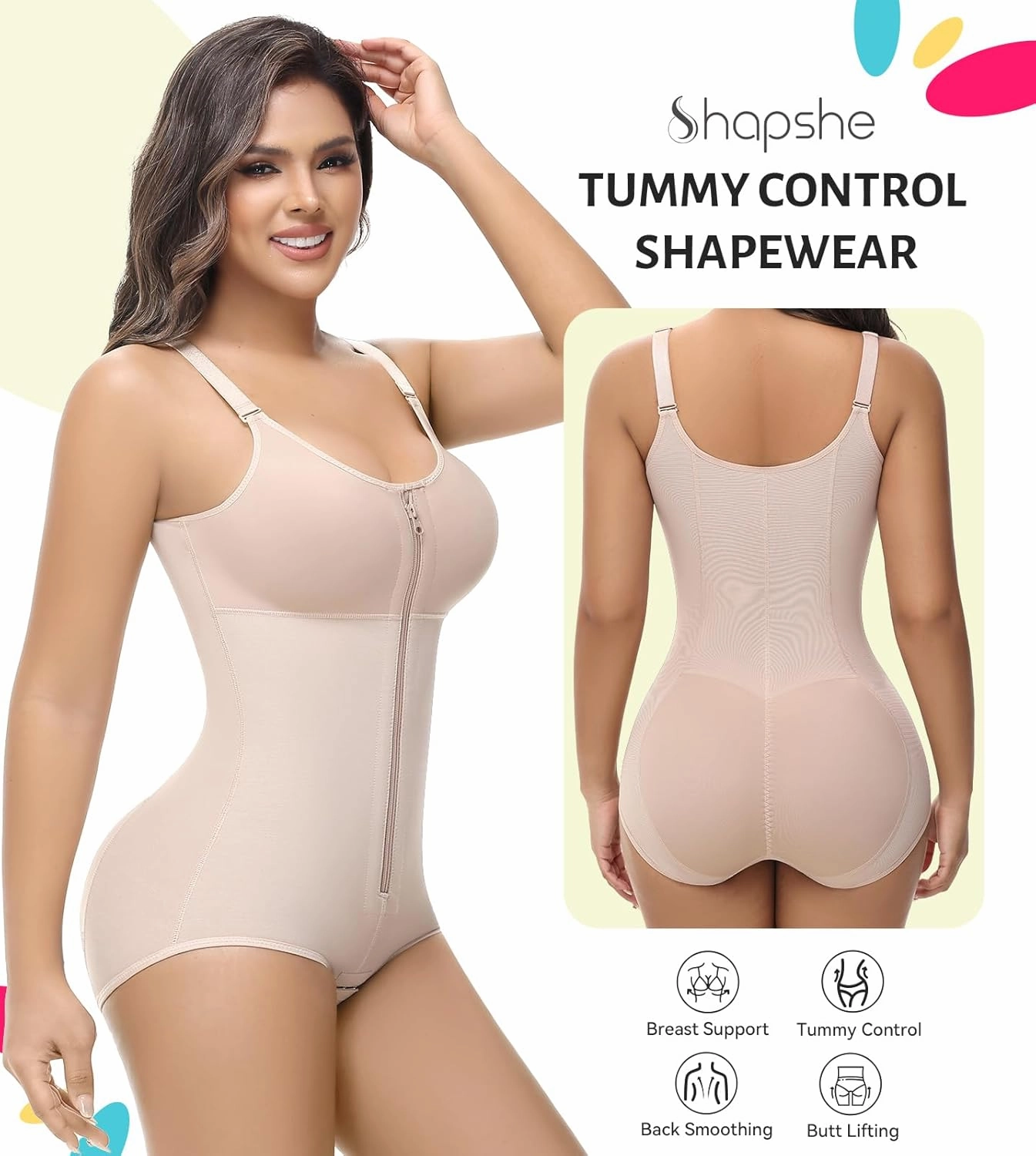 SHAPSHE Fajas Colombianas Moldeadoras Body Shaper Post Surgery Compression Garment Shapewear Tummy Control with Zipper