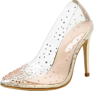 SHEMEE Women's Clear Stiletto High Heel Pumps Pointed Toe Transparent PVC Thin Heels Elegant Court Shoes