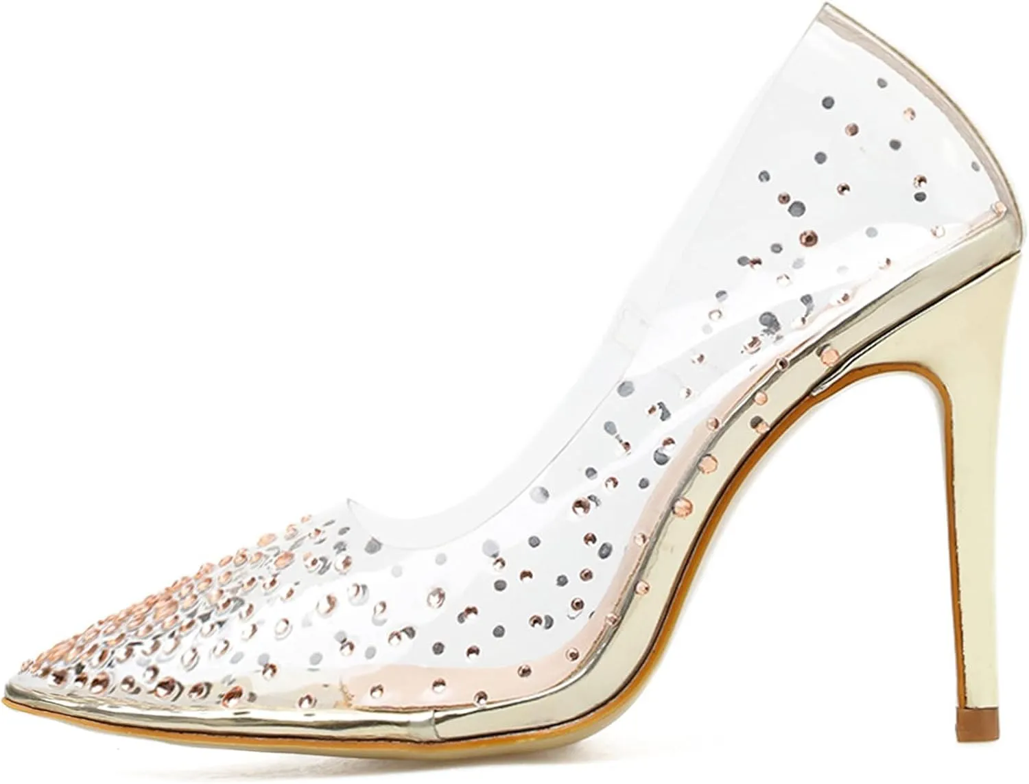 SHEMEE Women's Clear Stiletto High Heel Pumps Pointed Toe Transparent PVC Thin Heels Elegant Court Shoes